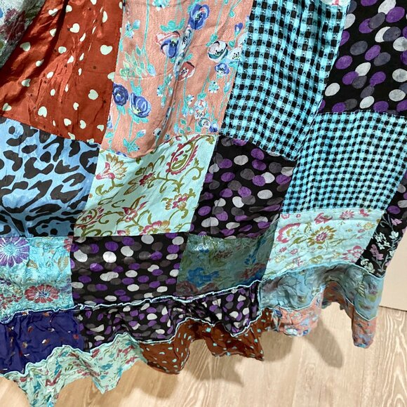 Palak Quilted Patchwork Bohemian Art To Wear Artsy Viscose Sheath Maxi Dress L - Picture 5 of 12